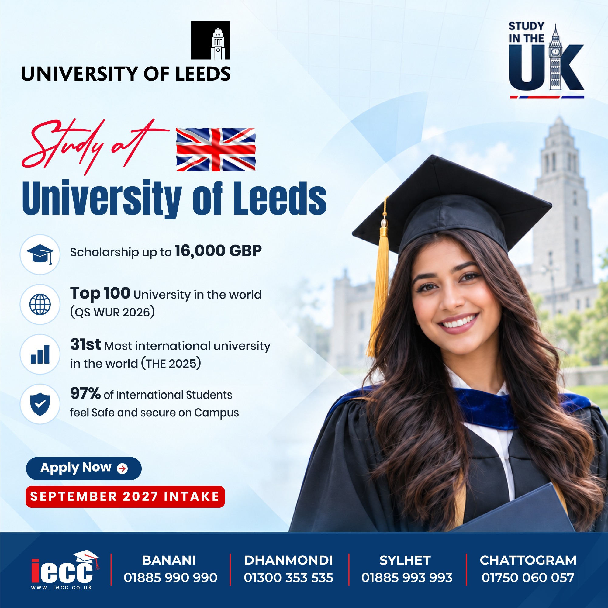 Apply to the University of Leeds for the September Intake and Get a Chance to Secure Scholarships of Up to £16,000!